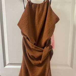 Francesca's Collections Brown Asymmetrical Halter Sundress